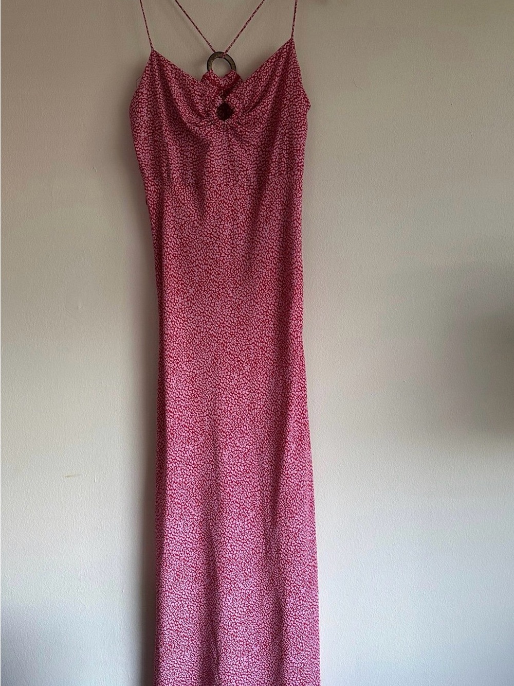 Zara Pink Spaghetti-Strap Maxi Dress with Ring Detail